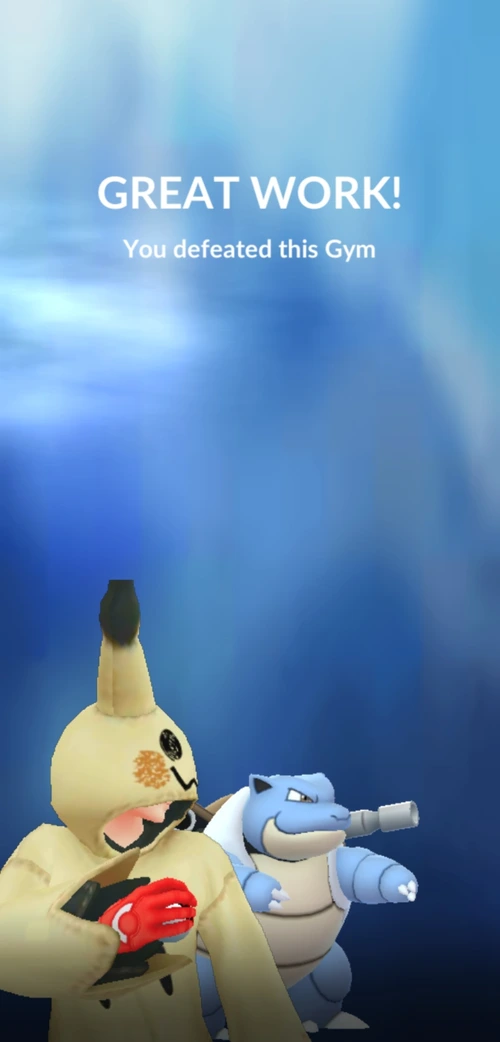Potvrzení vítězství v gymu ve hře Pokémon GO