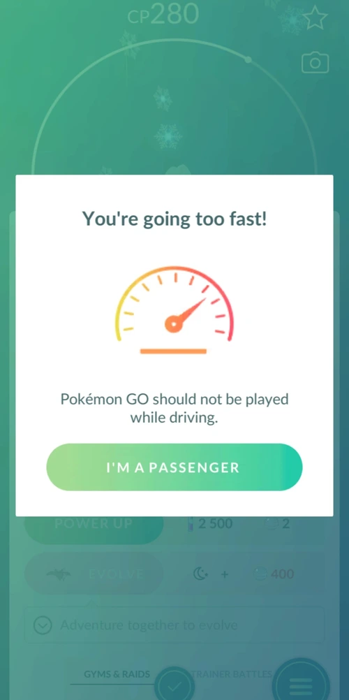 Bezpečnostní upozornění při rychlé jízdě v Pokémon GO