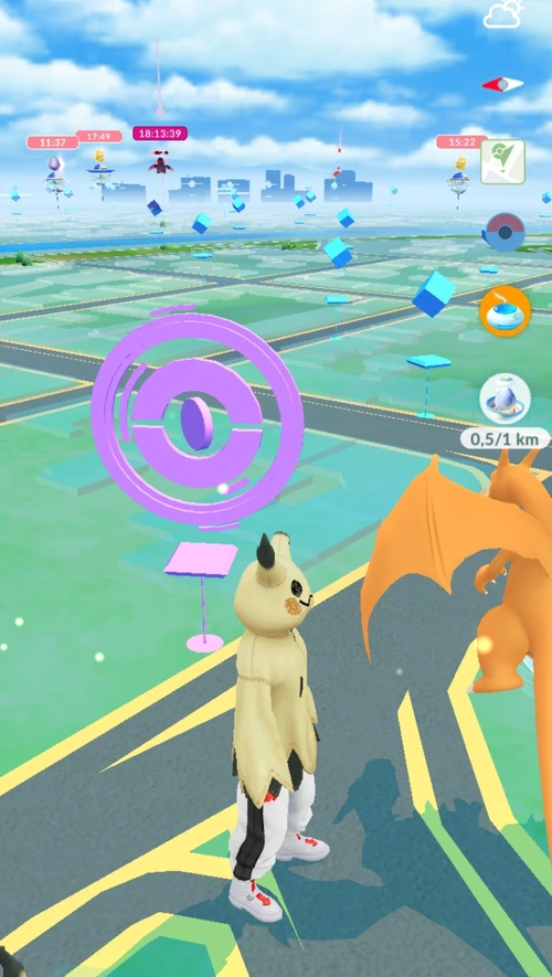 Použitý PokéStop na mapě ve hře Pokémon GO